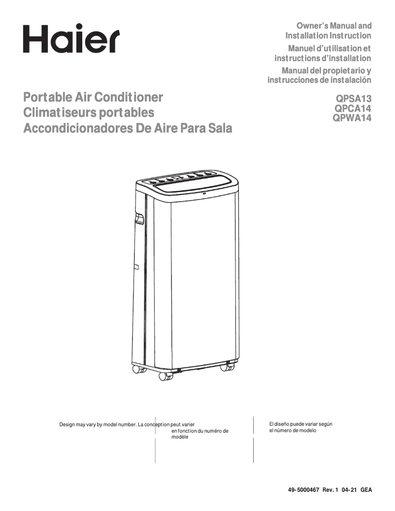 Page 1 de la notice Guide d'installation Haier QPWA14YZMW