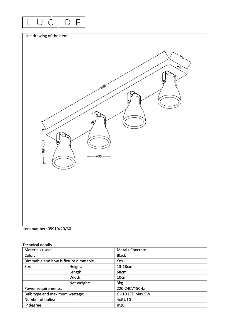 Page 1 de la notice Manuel utilisateur Lucide Concri 05910/20/30