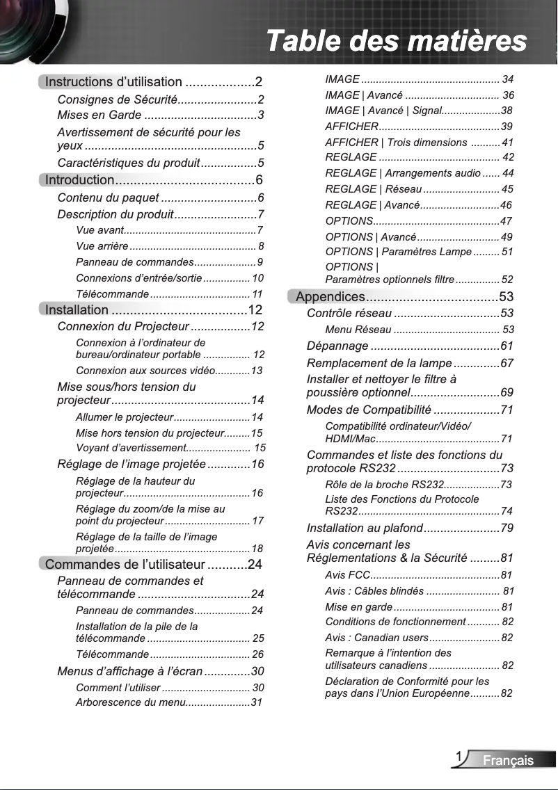 Page n°1 - Manuel utilisateur InFocus IN138HDST