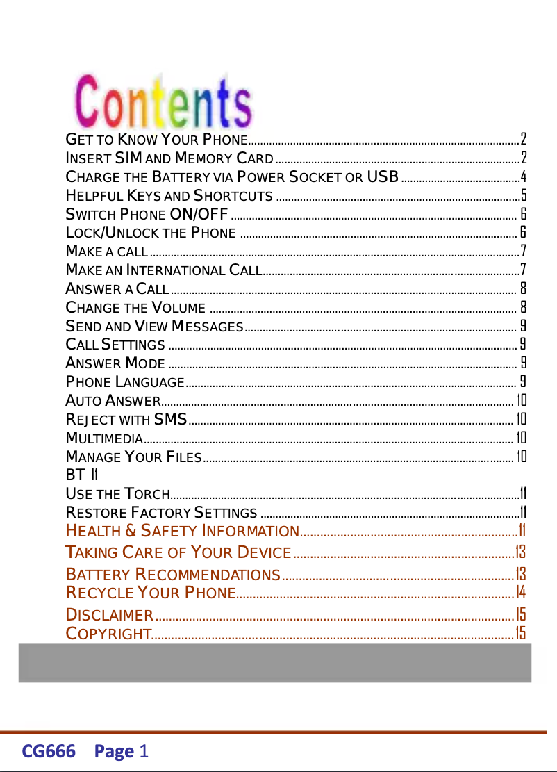 Page 1 de la notice Manuel utilisateur Micromax CG666