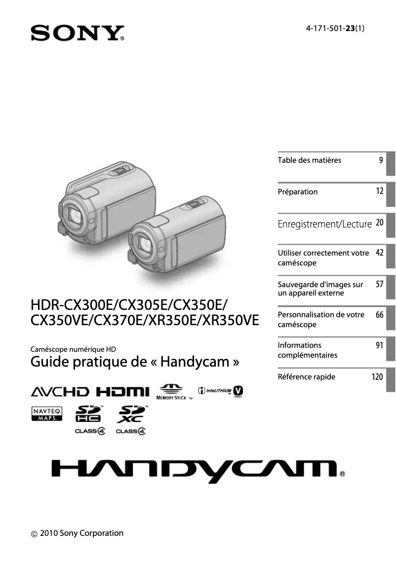 Page n°1 - Manuel utilisateur Sony HDR-CX370E