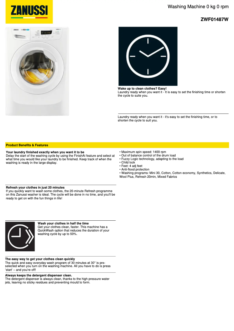 Image de la première page du manuel de l'appareil ZWF01487W