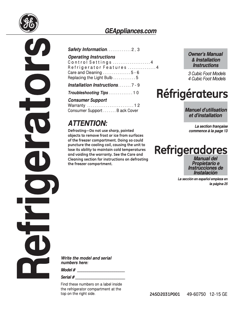 Page 1 de la notice Manuel utilisateur GE GME04GLKLB