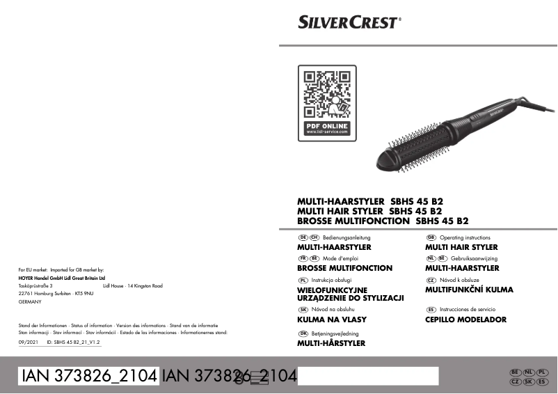 Page n°1 - Manuel utilisateur SilverCrest SBHS 45 B2