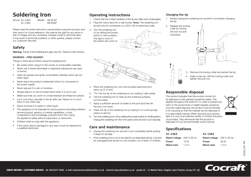 Page 1 de la notice Manuel utilisateur Cocraft KK-015P