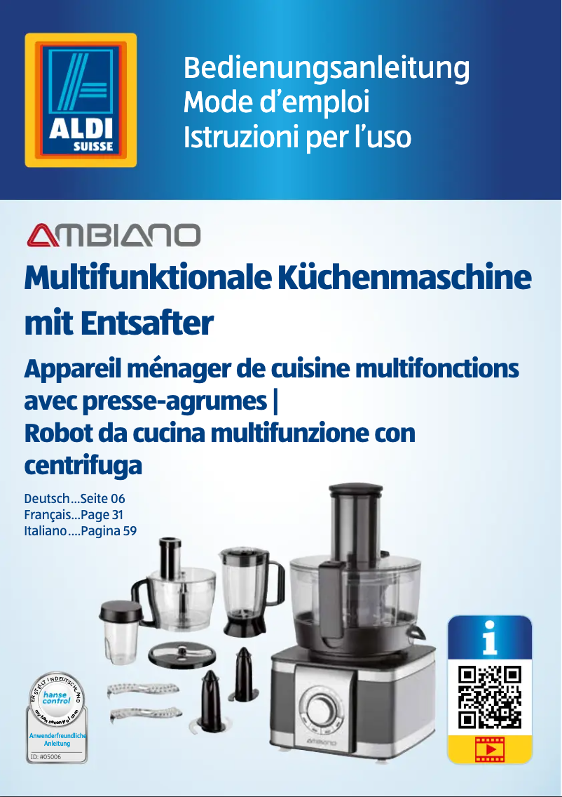 Page 1 de la notice Manuel utilisateur Ambiano GT-FP-06CH