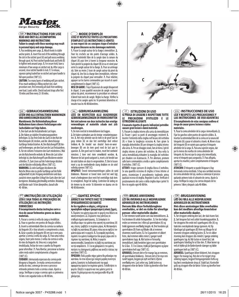 Page 1 de la notice Manuel utilisateur Master Lock 3378EURDAT