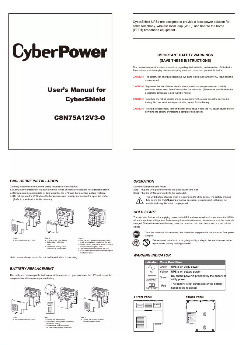 Image de la première page du manuel de l'appareil CSN75A12V3