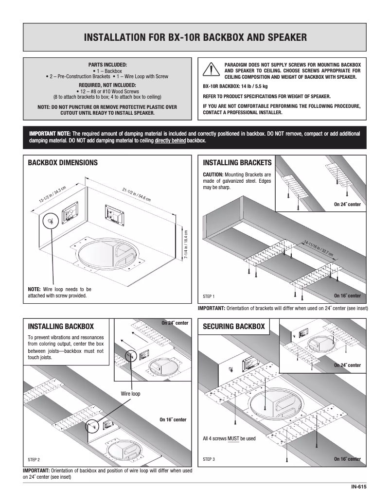 Page n°1 - Mode d'emploi Paradigm BX-10R