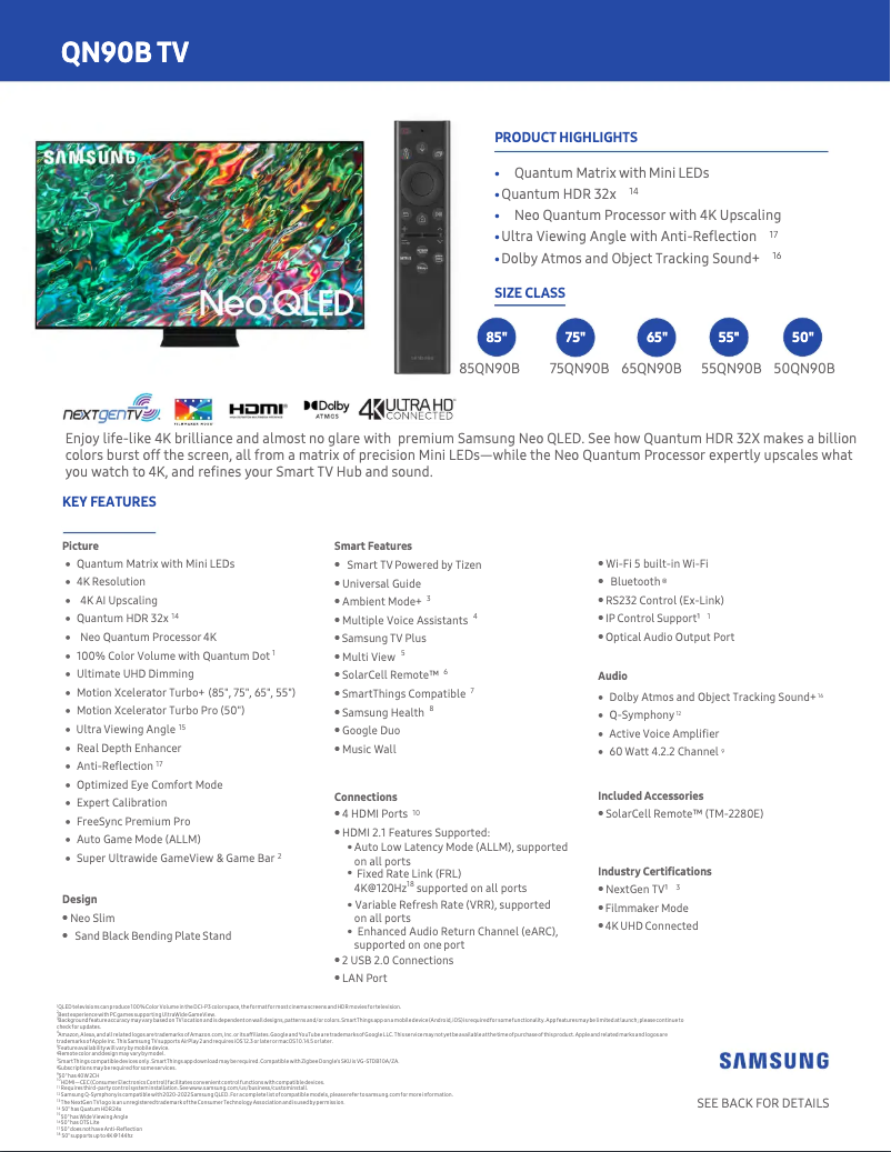 Page n°1 - Fiche technique Samsung QN75QN90B