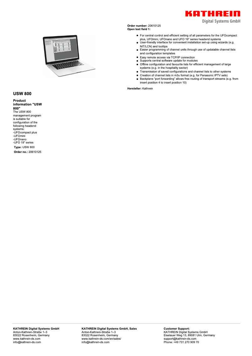 Image de la première page du manuel de l'appareil USW 800