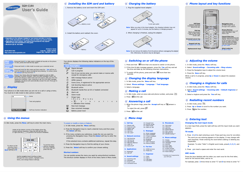 Page 1 de la notice Manuel utilisateur Samsung SGH-C180