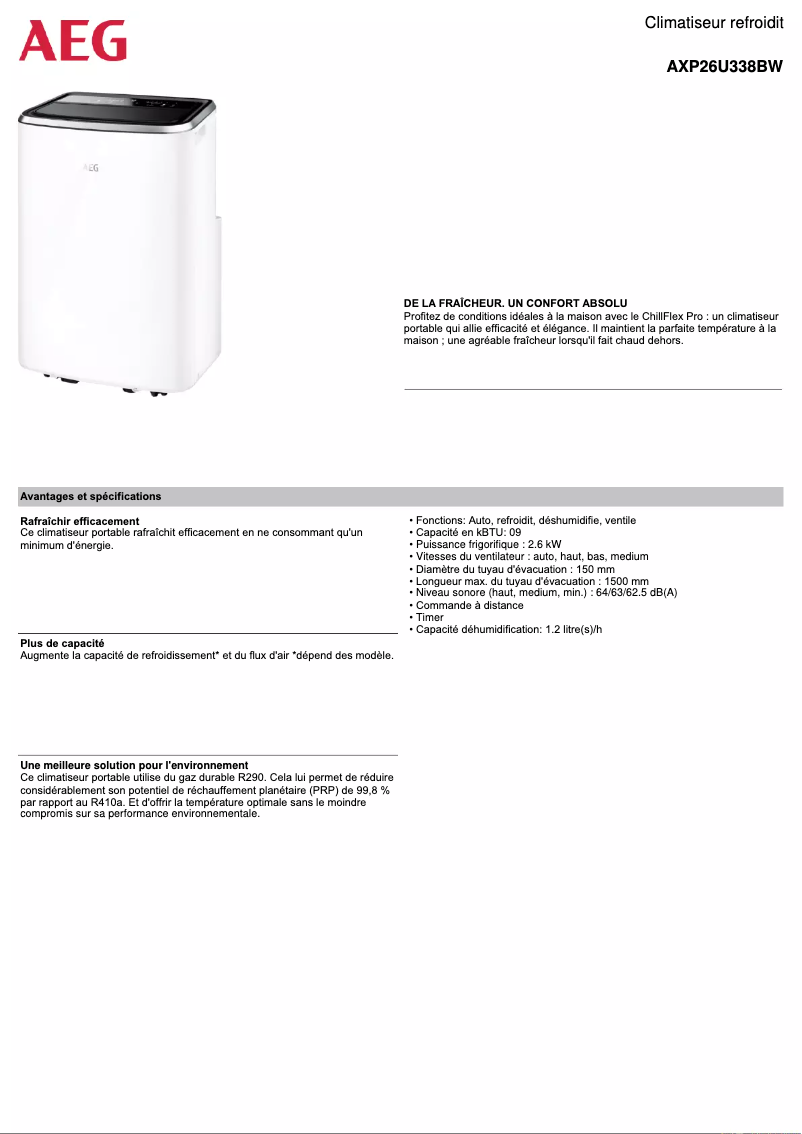 Imagen de la primera página del manual del dispositivo ChillFlex Pro AXP26U338BW