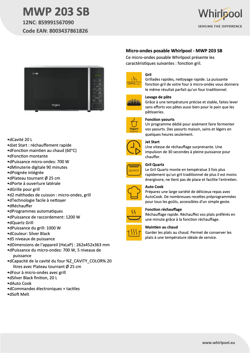Image de la première page du manuel de l'appareil MWP 203 SB