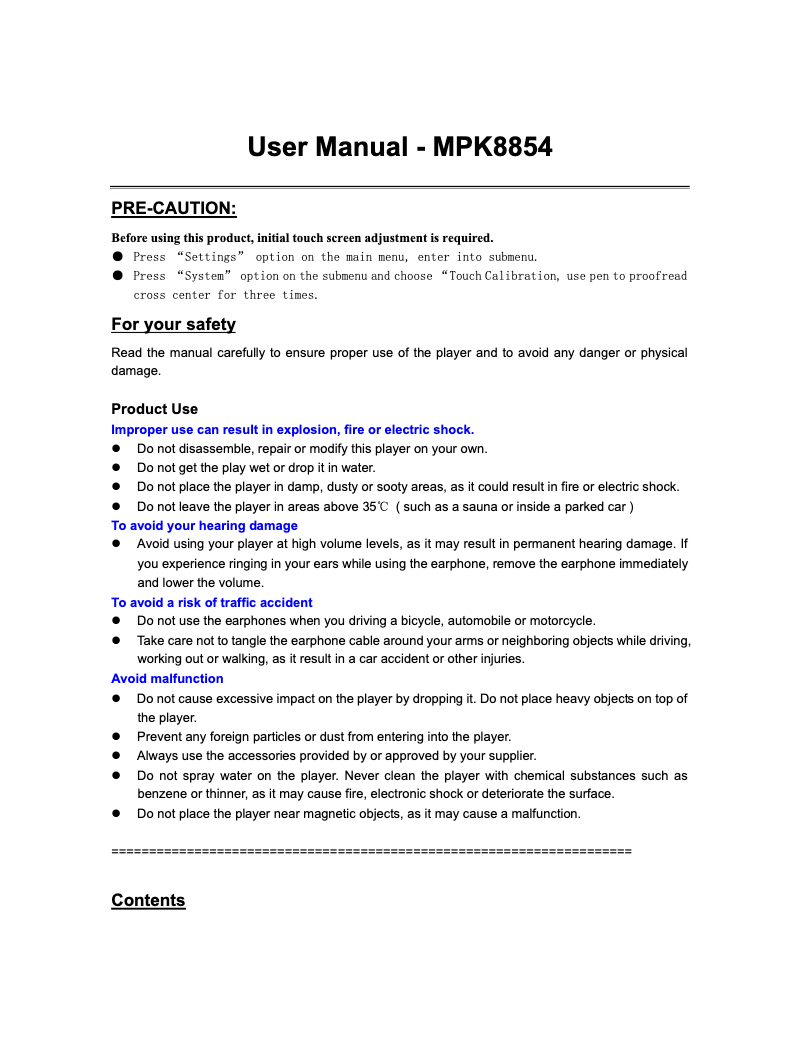 Image de la première page du manuel de l'appareil MPK8854