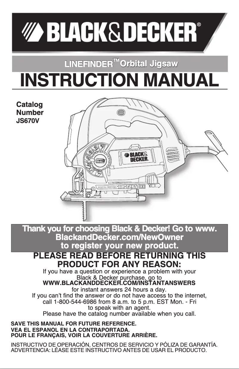 Page 1 de la notice Manuel utilisateur Black & Decker JS670V