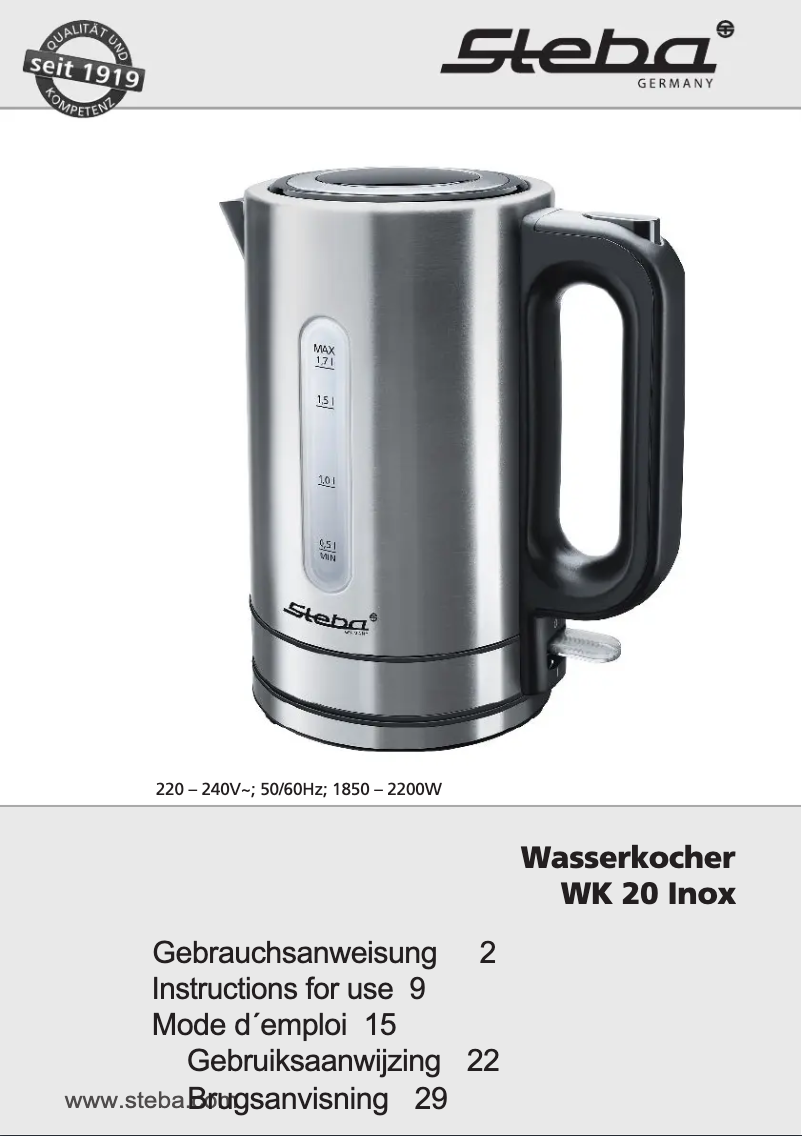 Page n°1 - Manuel utilisateur Steba WK 20