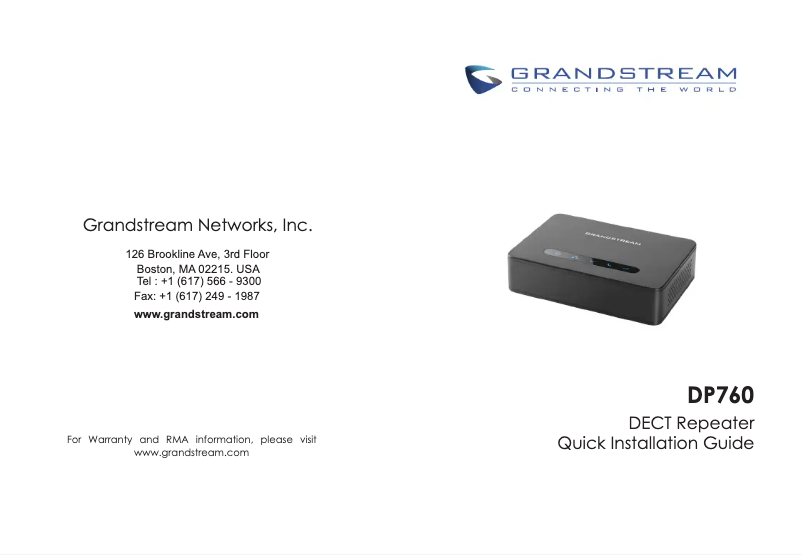 Page 1 de la notice Guide de démarrage rapide Grandstream DP760