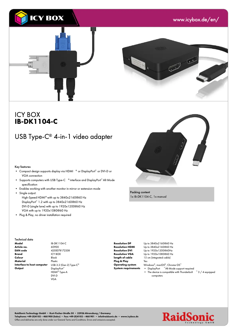 Página 1 del manual Ficha técnica Icy Box IB-DK1104-C