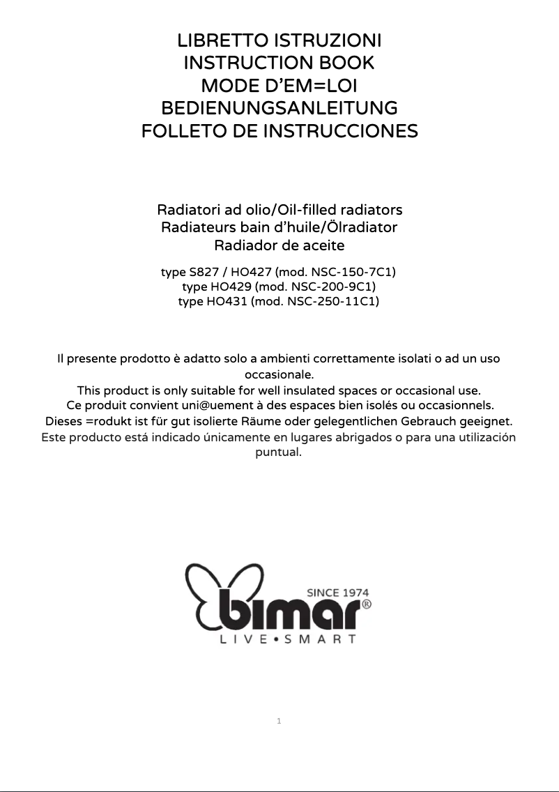 Page 1 de la notice Manuel utilisateur Bimar S827