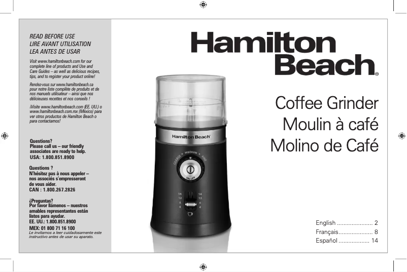 Page 1 de la notice Manuel utilisateur Hamilton Beach Custom Grind 80396RC