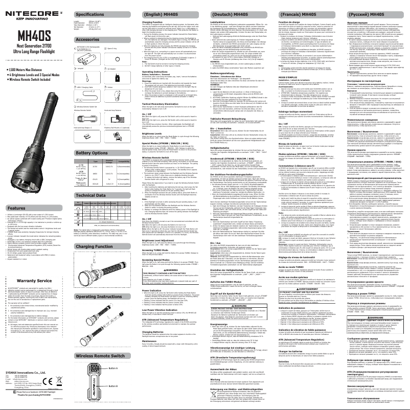 Page n°1 - Manuel utilisateur Nitecore MH40S