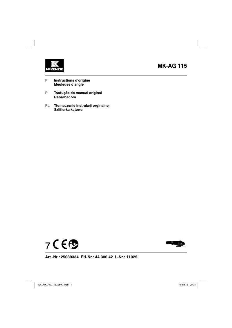 Imagen de la primera página del manual del dispositivo MK-AG 115/1