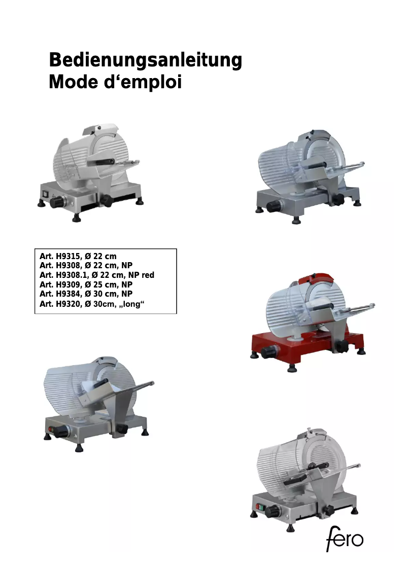 Page 1 de la notice Manuel utilisateur Fero H9320