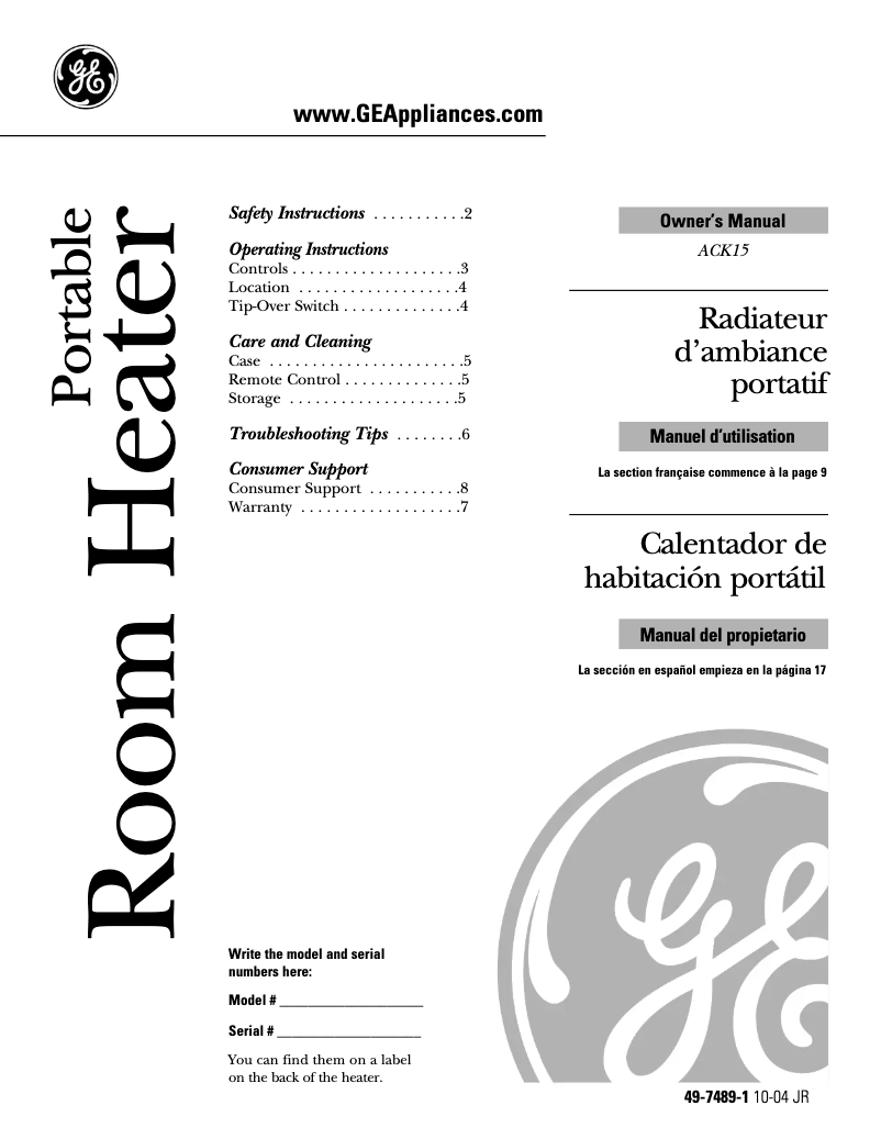 Página 1 del manual Manual de usuario GE ACK15AA