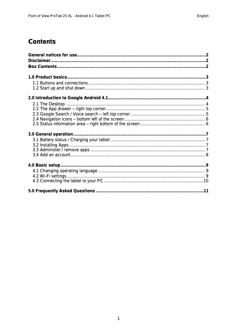 Page n°1 - Manuel utilisateur Point of View ProTab 25 XL