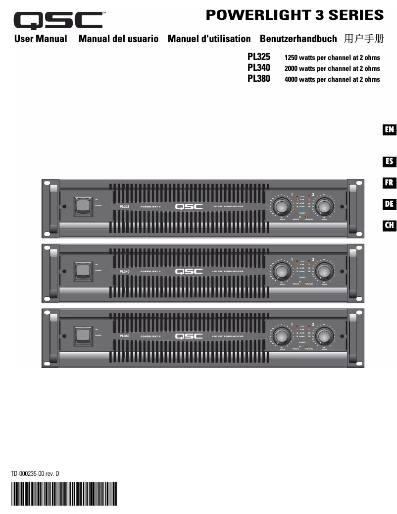 Page n°1 - Manuel utilisateur QSC Powerlight PL380