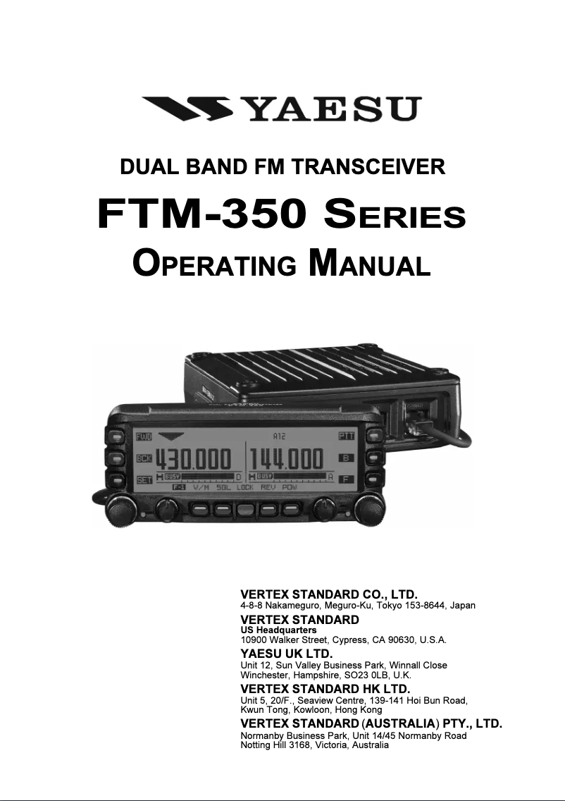 Page 1 de la notice Manuel utilisateur Yaesu FTM-350