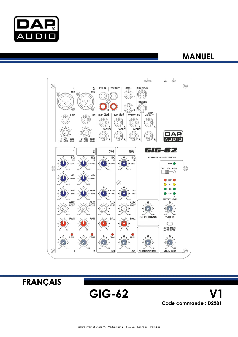 Page n°1 - Manuel utilisateur DAP-Audio GIG-62