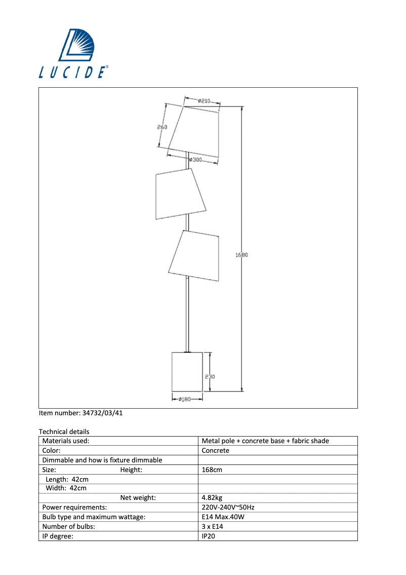 Page 1 de la notice Manuel utilisateur Lucide Arjan 34732/03/41