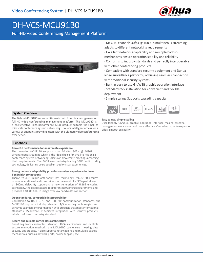 Page n°1 - Fiche technique Dahua Technology VCS-MCU91B0