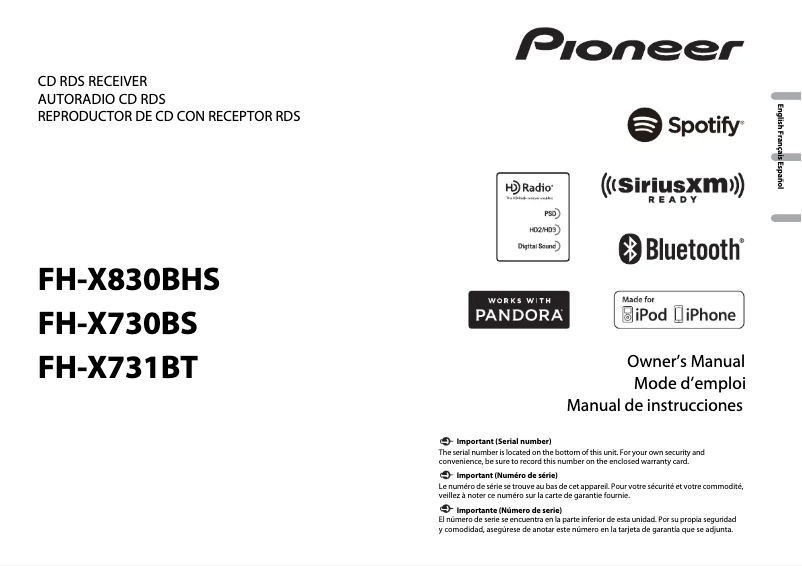 Page 1 de la notice Manuel utilisateur Pioneer FH-X731BT