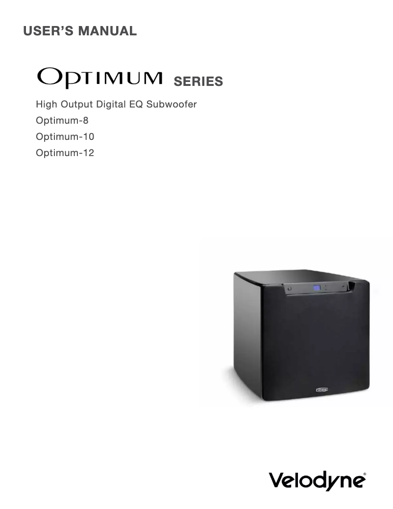Page 1 de la notice Manuel utilisateur Velodyne Optimum 10