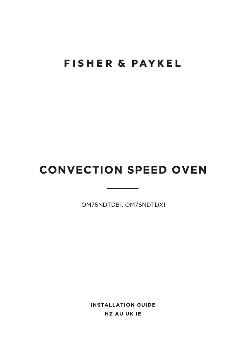 Page 1 de la notice Guide d'installation Fisher & Paykel OM76NDTDX1