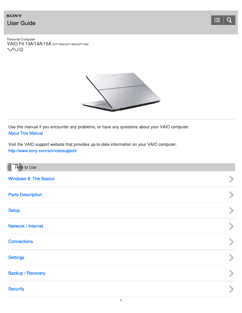 Page n°1 - Manuel utilisateur Sony Vaio Fit 14 SVF14N23CXB