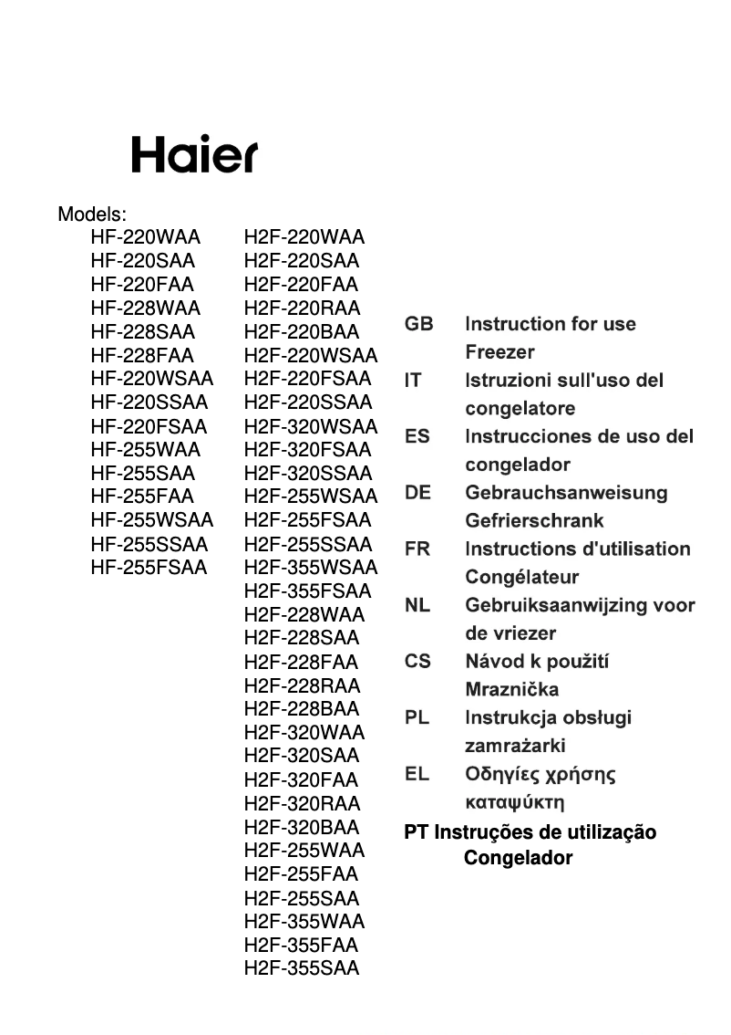 Page 1 de la notice Manuel utilisateur Haier H2F-220WF