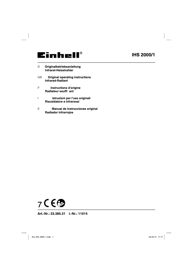 Image de la première page du manuel de l'appareil IHS 2000/1