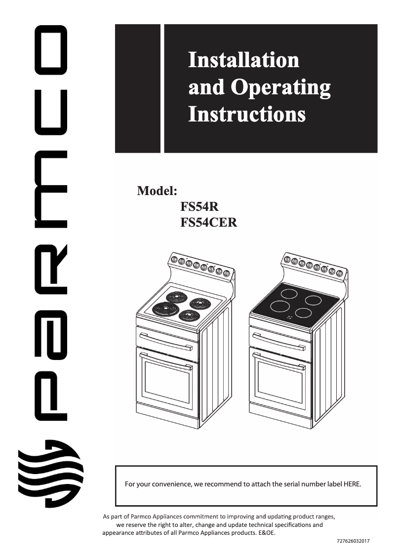 Page n°1 - Manuel utilisateur Parmco FS54R