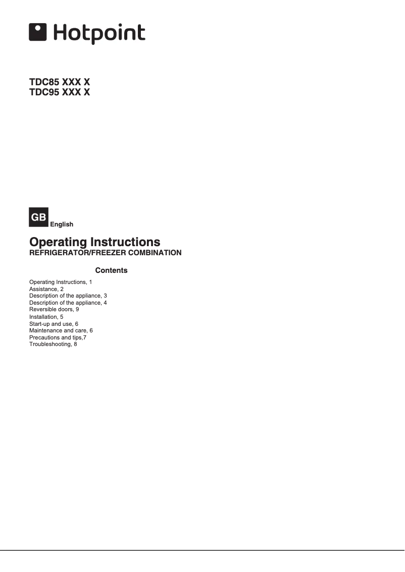 Page 1 de la notice Manuel utilisateur Hotpoint TDC 85 T1I G