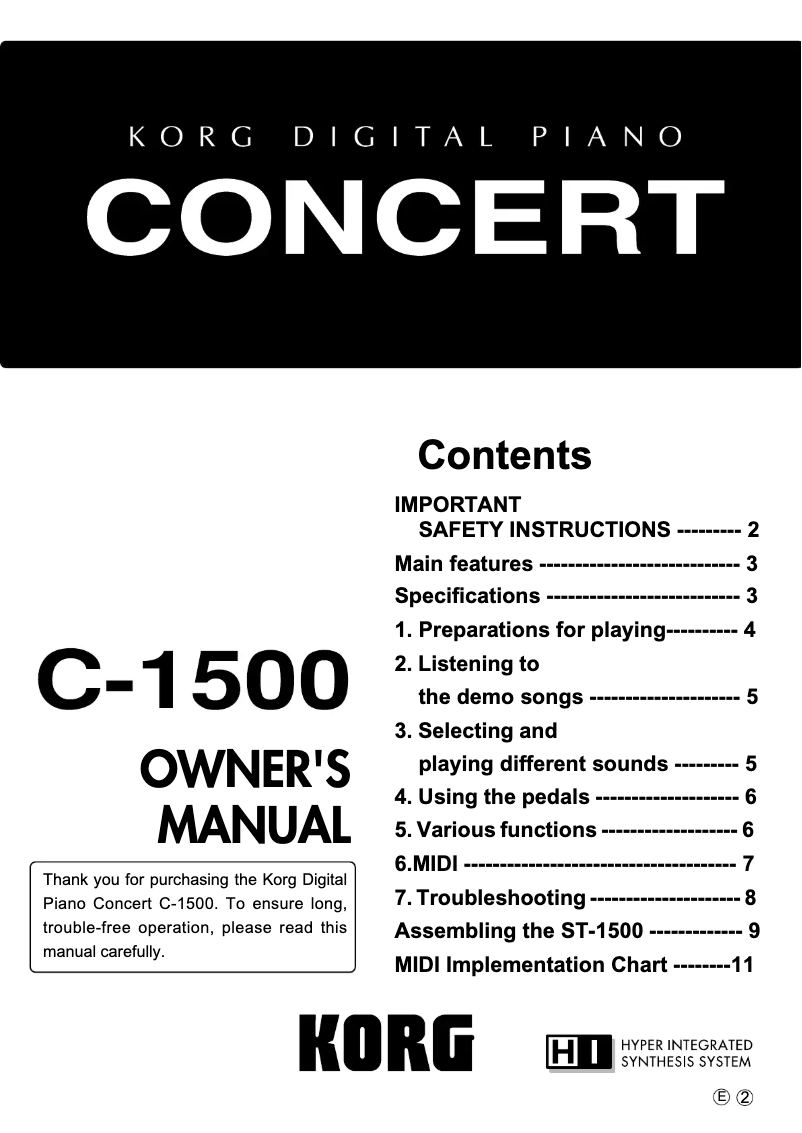 Page n°1 - Manuel utilisateur Korg Concert C-1500