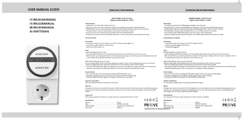 Page n°1 - Manuel utilisateur Proove EL1035