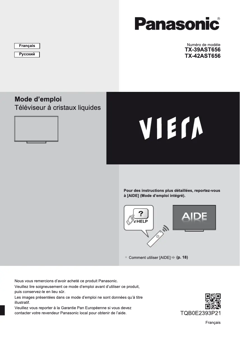 Page 1 de la notice Manuel utilisateur Panasonic TX-42AST656