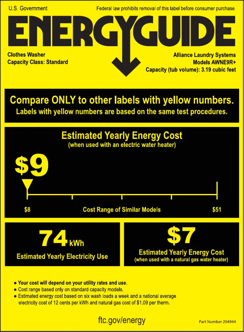 Page n°1 - Label énergétique Speed Queen AWNE9RSN116TW01