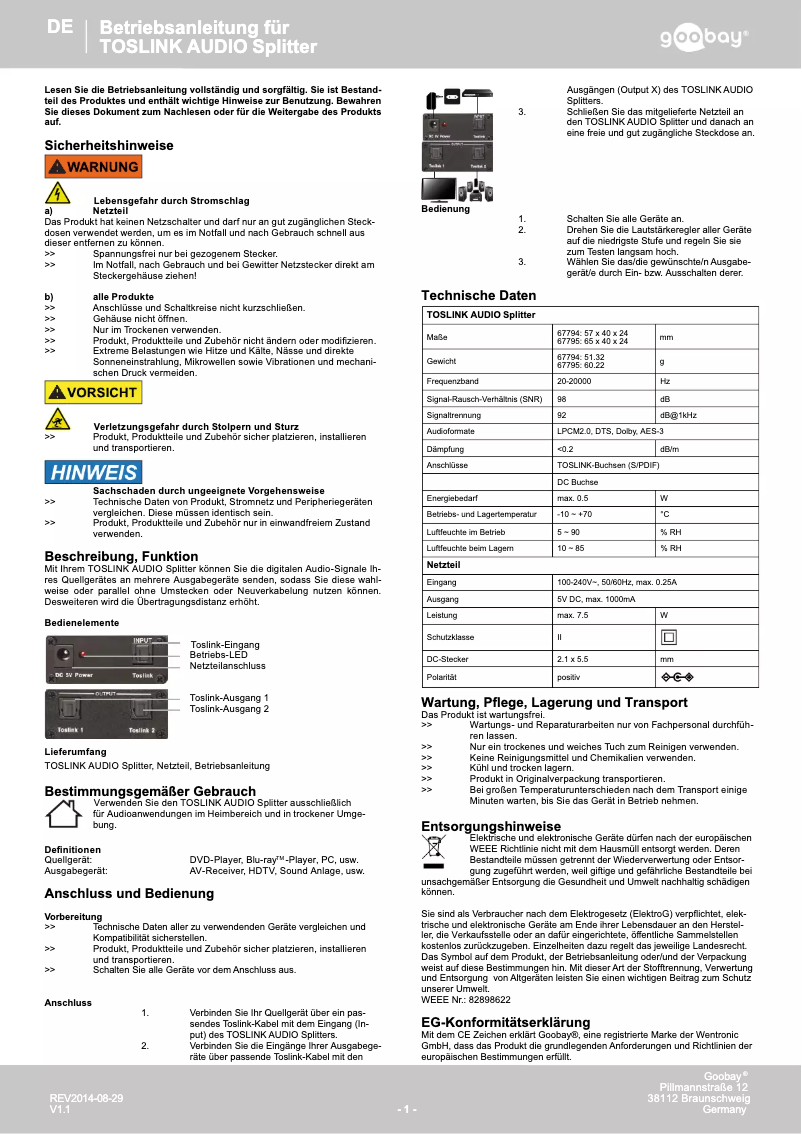 Page 1 de la notice Manuel utilisateur Wentronic 67794