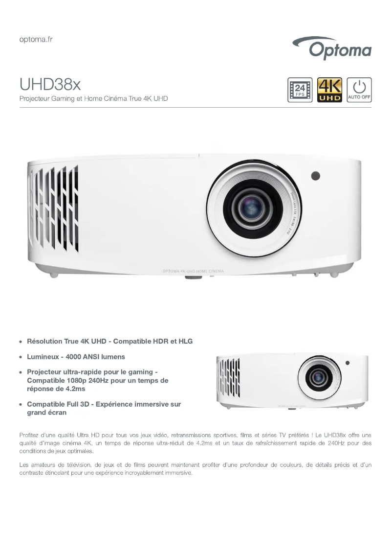 Page n°1 - Fiche technique Optoma UHD38x