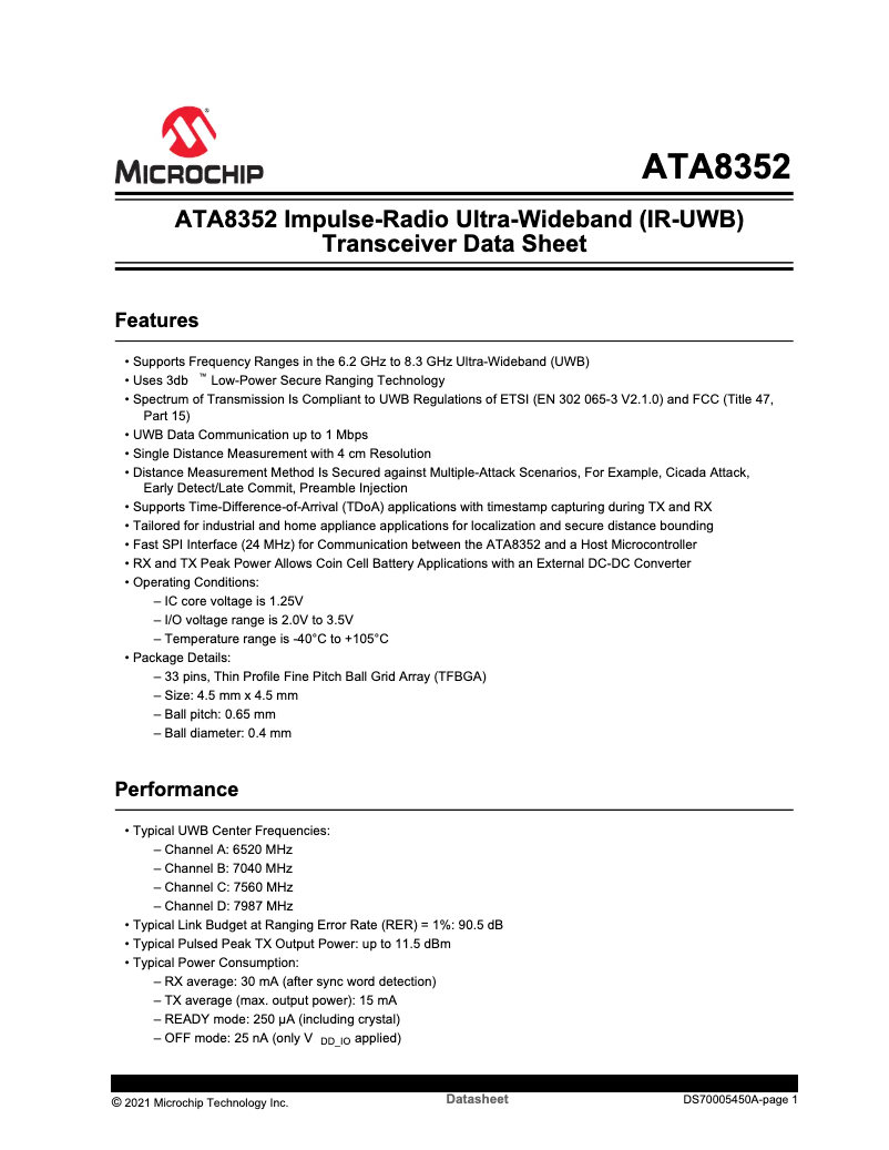 Page 1 de la notice Fiche technique Microchip ATA8352